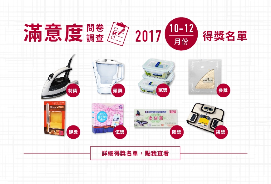 2017【滿意度問券調查】10-12月得獎公告